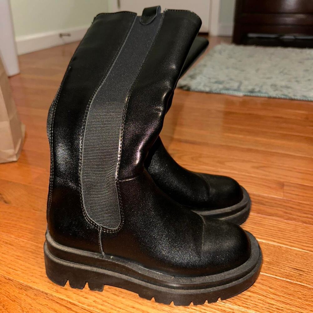 Black knee high leather boots